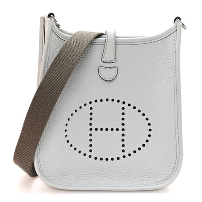 Hermes Taurillon Clemence Amazone Evelyne Short Strap TPM Bleu Pale Gris Etain 1 of 11