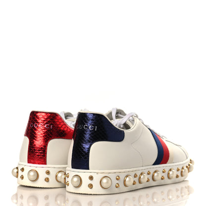 Gucci Calfskin Ayers Web Pearl Studded Womens Ace Sneakers 39.5 White 4 of 8