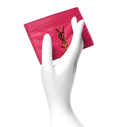 Saint Laurent Grain De Poudre Matelasse Chevron Monogram Credit Card Case Fresh Fuxia 2 of 11