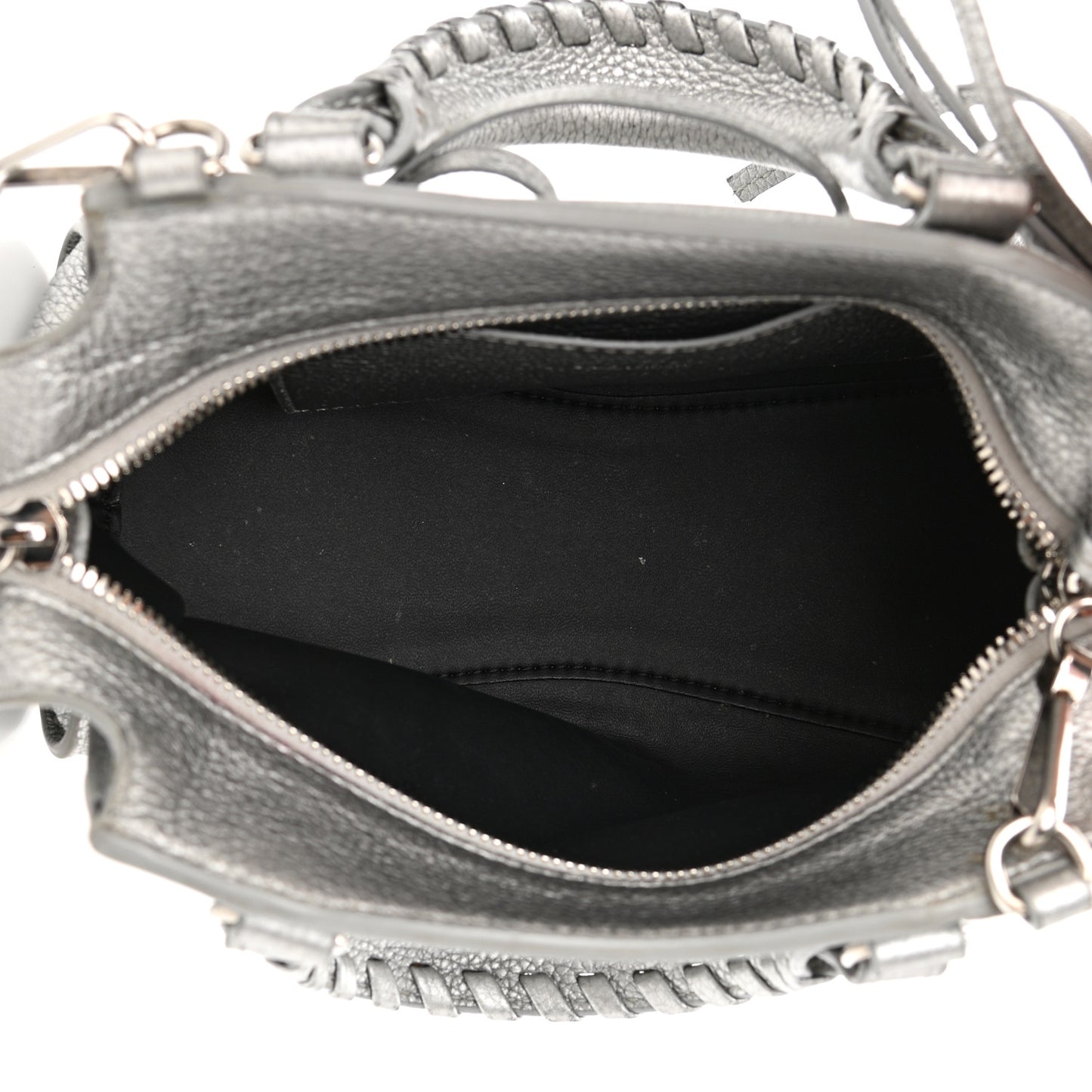 Metallic Grained Calfskin Neo Classic Silver Hardware Mini City Silver