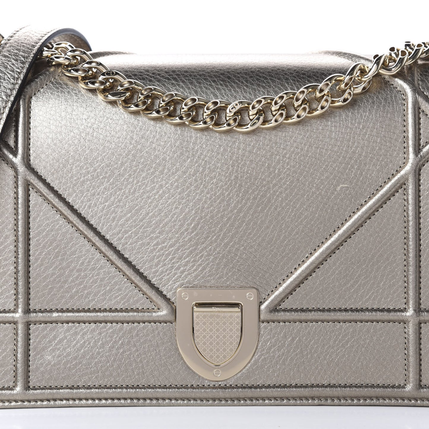 Metallic Grained Calfskin Medium Diorama Flap Bag Gold