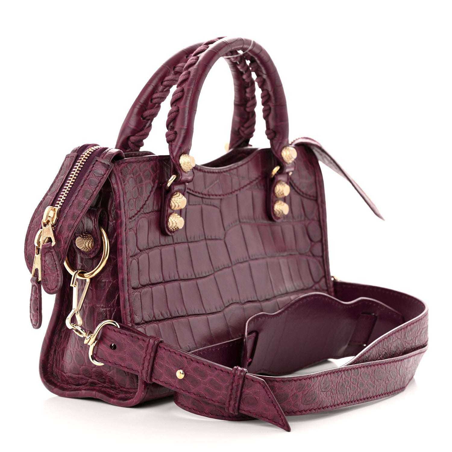 Balenciaga Calfskin Crocodile Embossed Giant 12 Gold Hardware Mini City Violet Prune 3 of 10