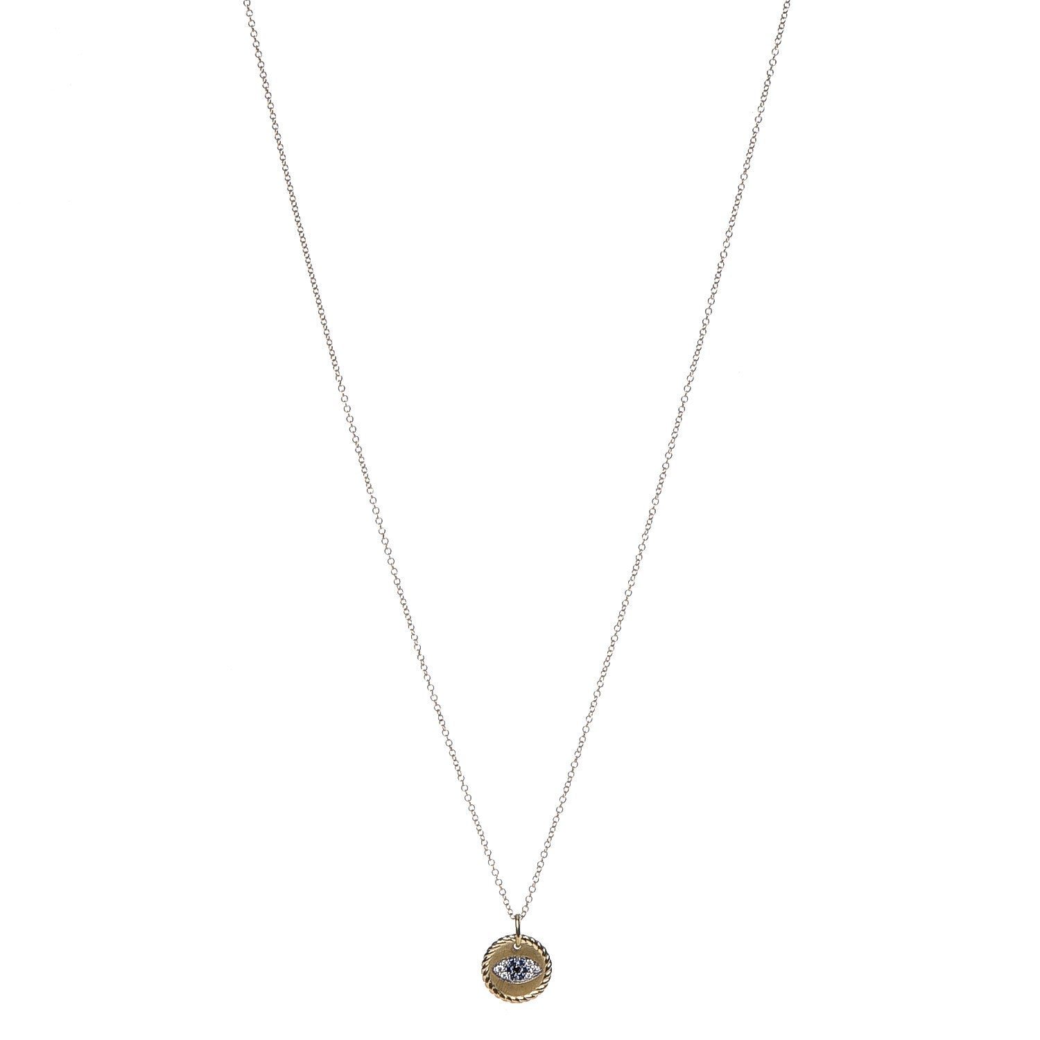 David Yurman 18K Yellow Gold Blue Sapphire Diamond Evil Eye Necklace 1 of 7