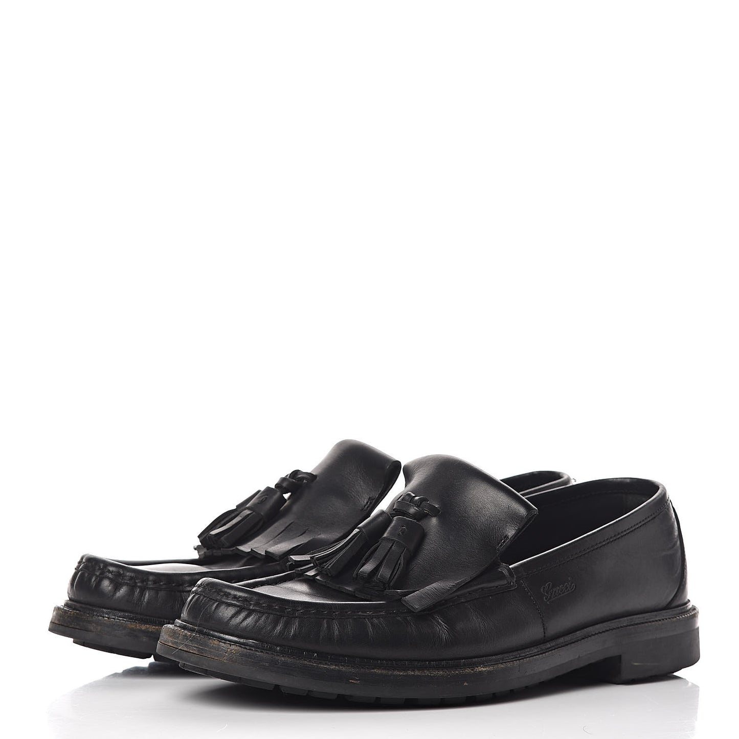 Calfskin Mens Tassel Fringe Loafers 7.5 Black