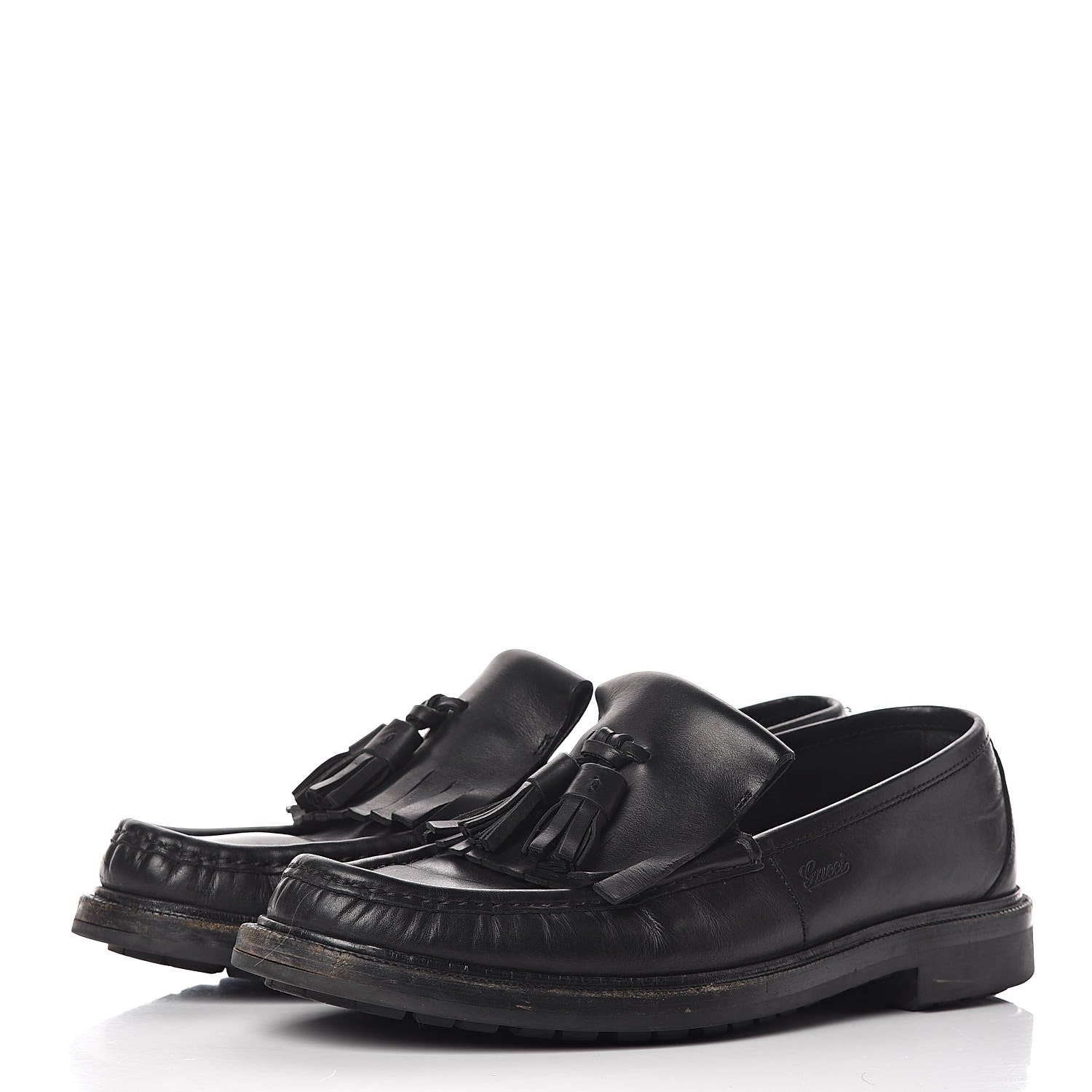 Gucci Calfskin Mens Tassel Fringe Loafers 7.5 Black 3 of 21