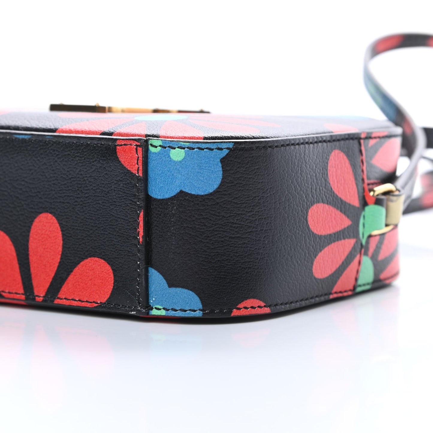 Calfskin Floral Print Small Classic Monogram Camera Bag Black