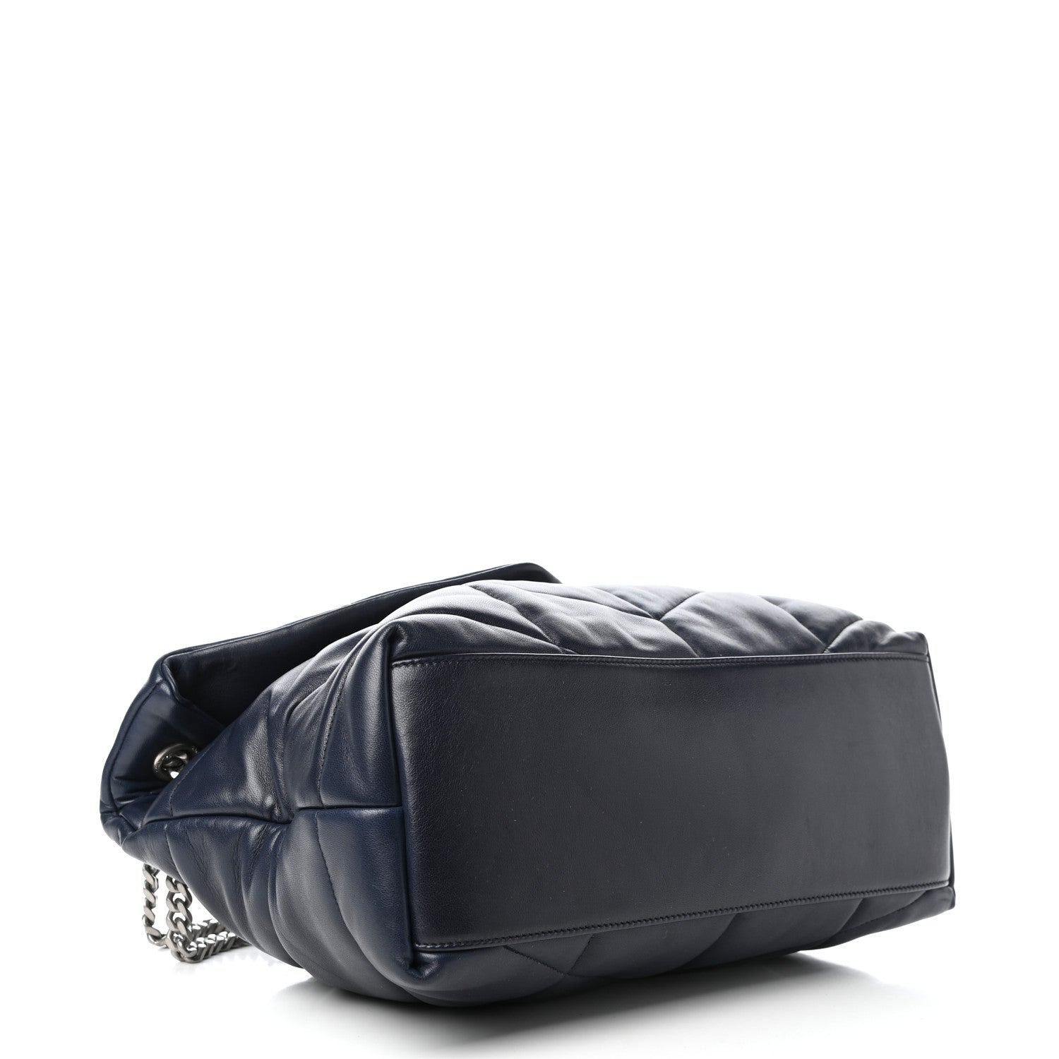Saint Laurent Lambskin Quilted Medium Loulou Puffer Monogram Chain Satchel Navy 4 of 9