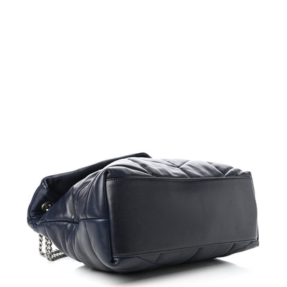 Saint Laurent Lambskin Quilted Medium Loulou Puffer Monogram Chain Satchel Navy 4 of 9