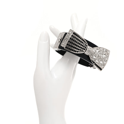 Chanel Resin Crystal CC Bow Cuff Bracelet Black Silver 2 of 5