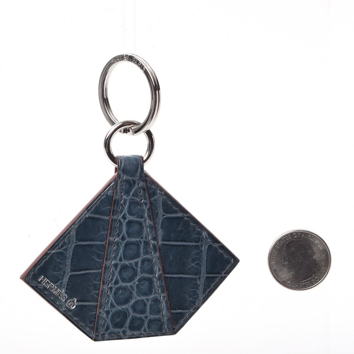 Hermes Matte Porosus Crocodile Petit H Keychain Blue Jean 2 of 5