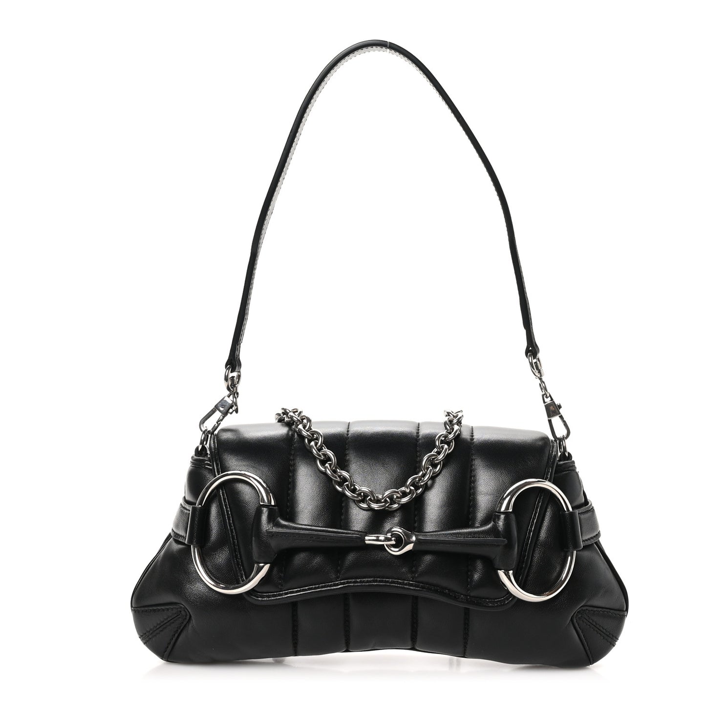 Nappa Vertical Matelasse Small Maxi Horsebit Chain Shoulder Bag Black