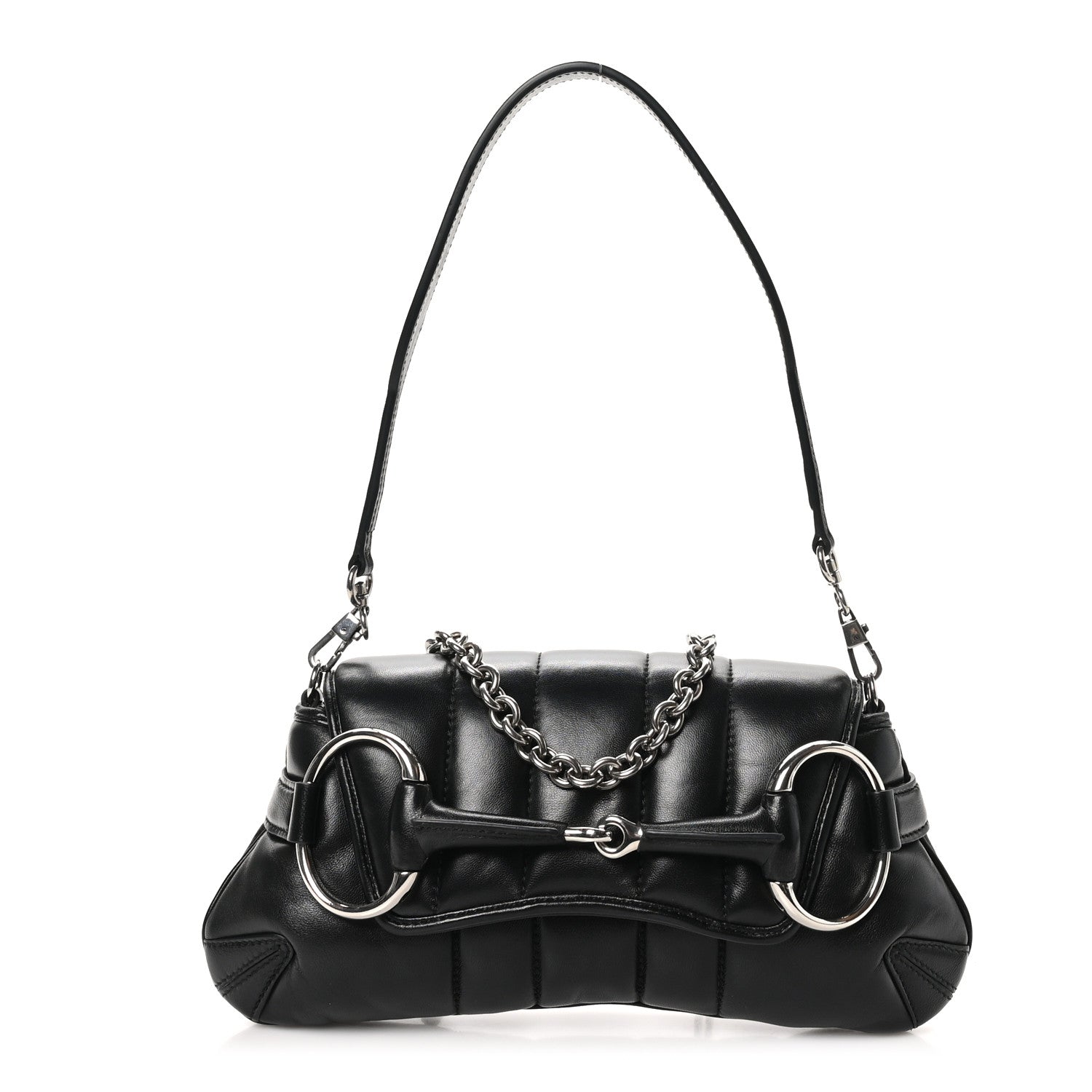 Gucci Nappa Vertical Matelasse Small Maxi Horsebit Chain Shoulder Bag Black 1 of 10