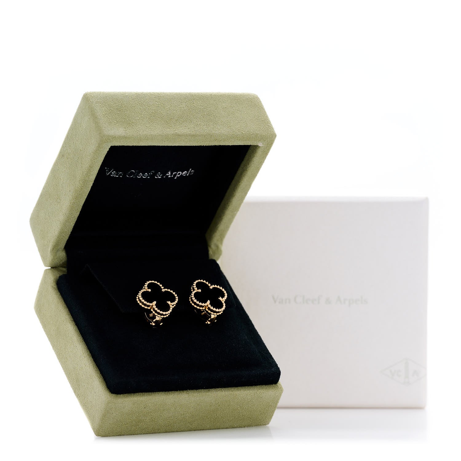 Van Cleef & Arpels 18K Yellow Gold Black Onyx Vintage Alhambra Earrings 5 of 5