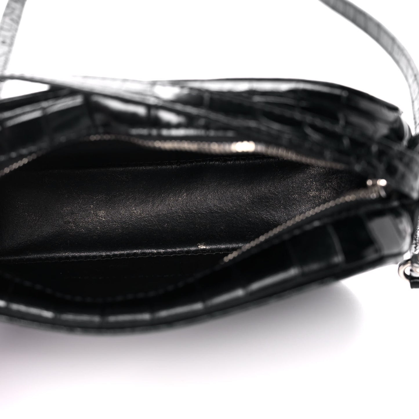 Shiny Calfskin Logo Crocodile Embossed XS Everyday Camera Bag with Handle Black