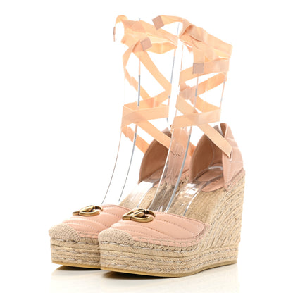 Gucci Nappa Matelasse GG Marmont Ankle Wrap Platform 35/120mm Espadrille Wedges 39 Skin Rose 3 of 15