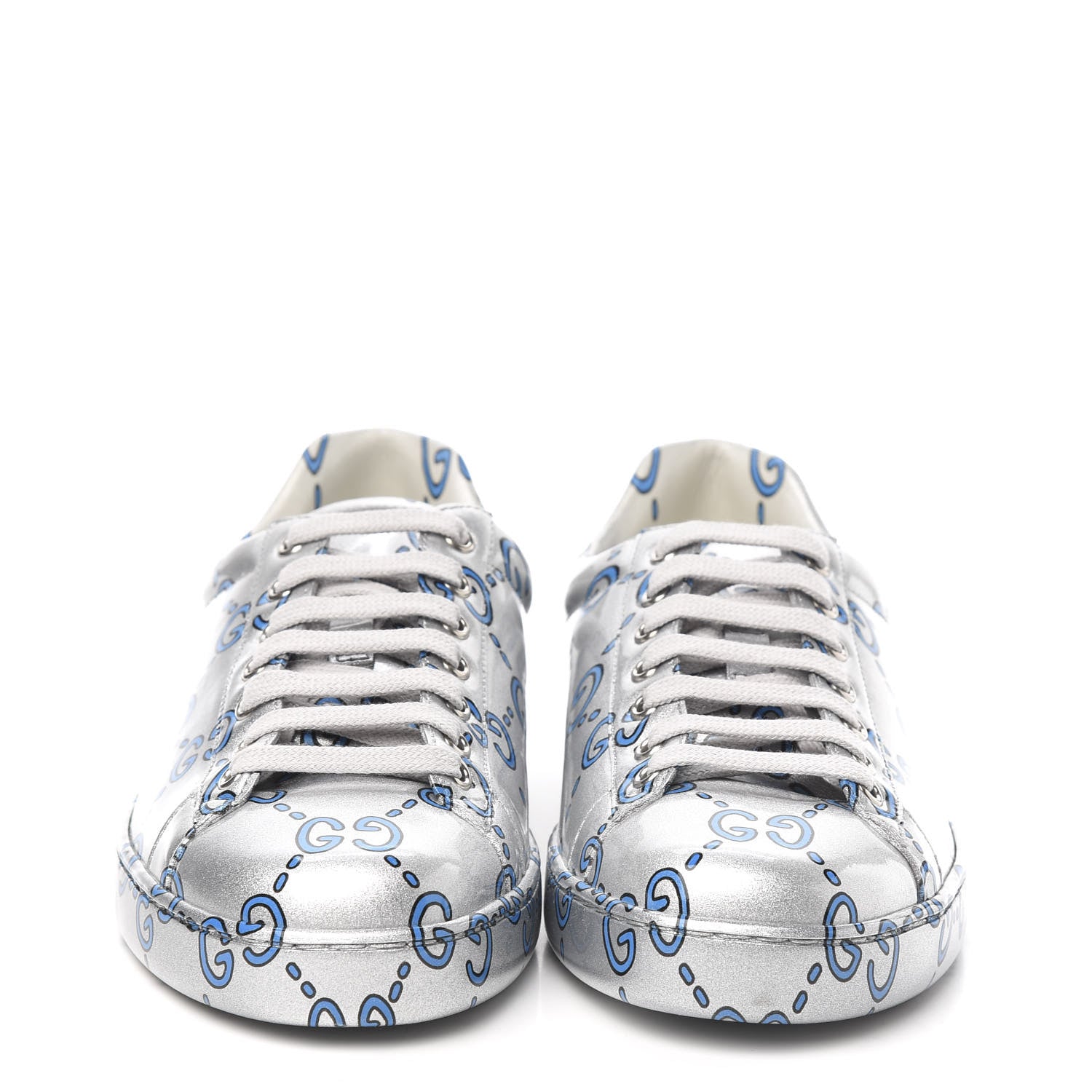Gucci Miro Rubber Wax GucciGhost Print Mens New Ace Sneakers 7 Silver 2 of 9
