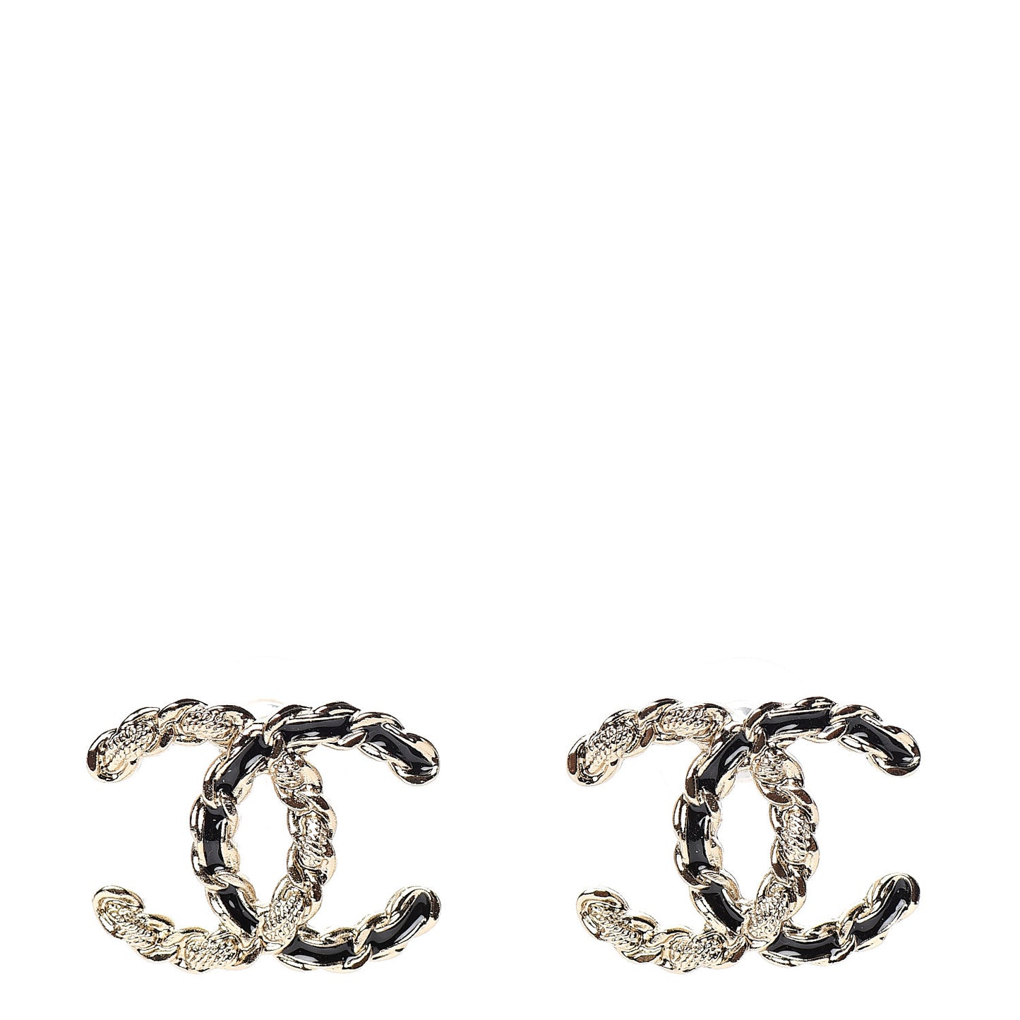 Enamel Metal Chain French New Wave CC Earrings Black Gold