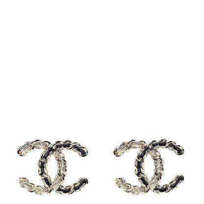 Chanel Enamel Metal Chain French New Wave CC Earrings Black Gold 1 of 5