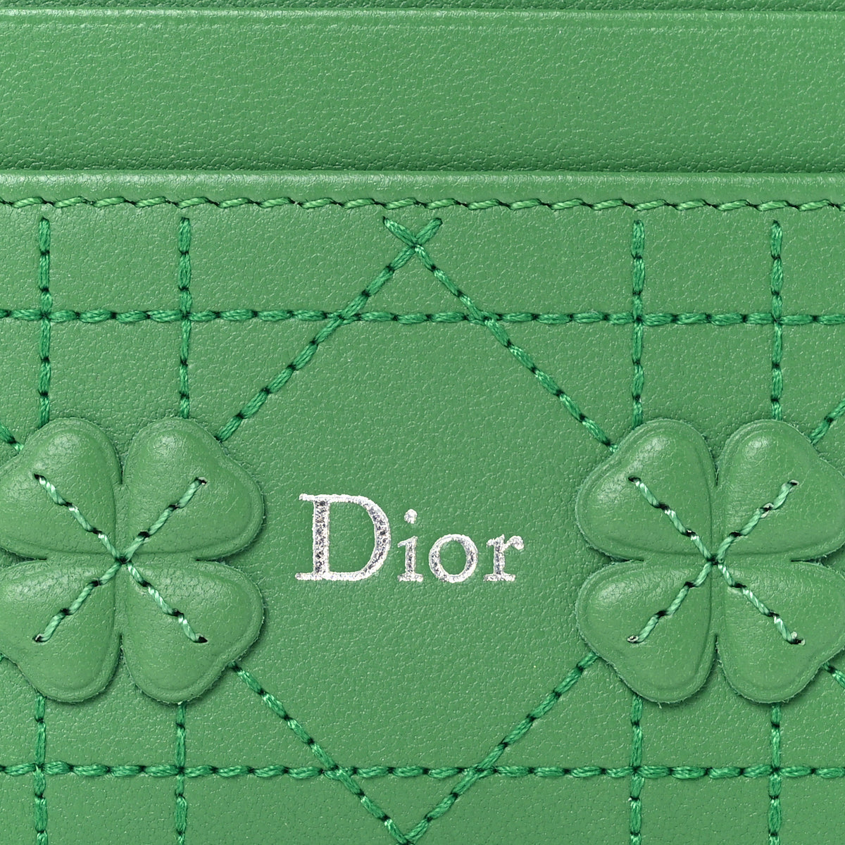 Christian Dior Lambskin Cannage Clover Embroidered Jardin Freesia Card Holder Green 8 of 8