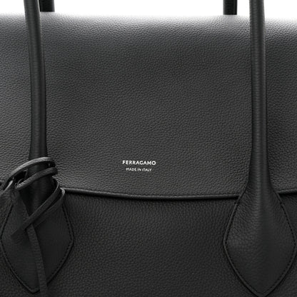 Salvatore Ferragamo Hammered Calfskin XL East West Tote Bag Black 8 of 10
