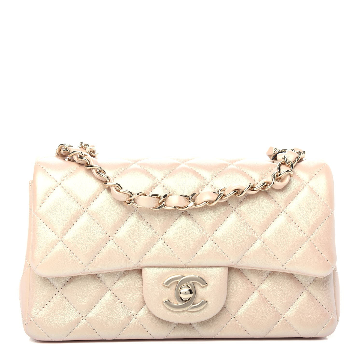Chanel Iridescent Calfskin Quilted Mini Rectangular Flap Beige 1 of 10