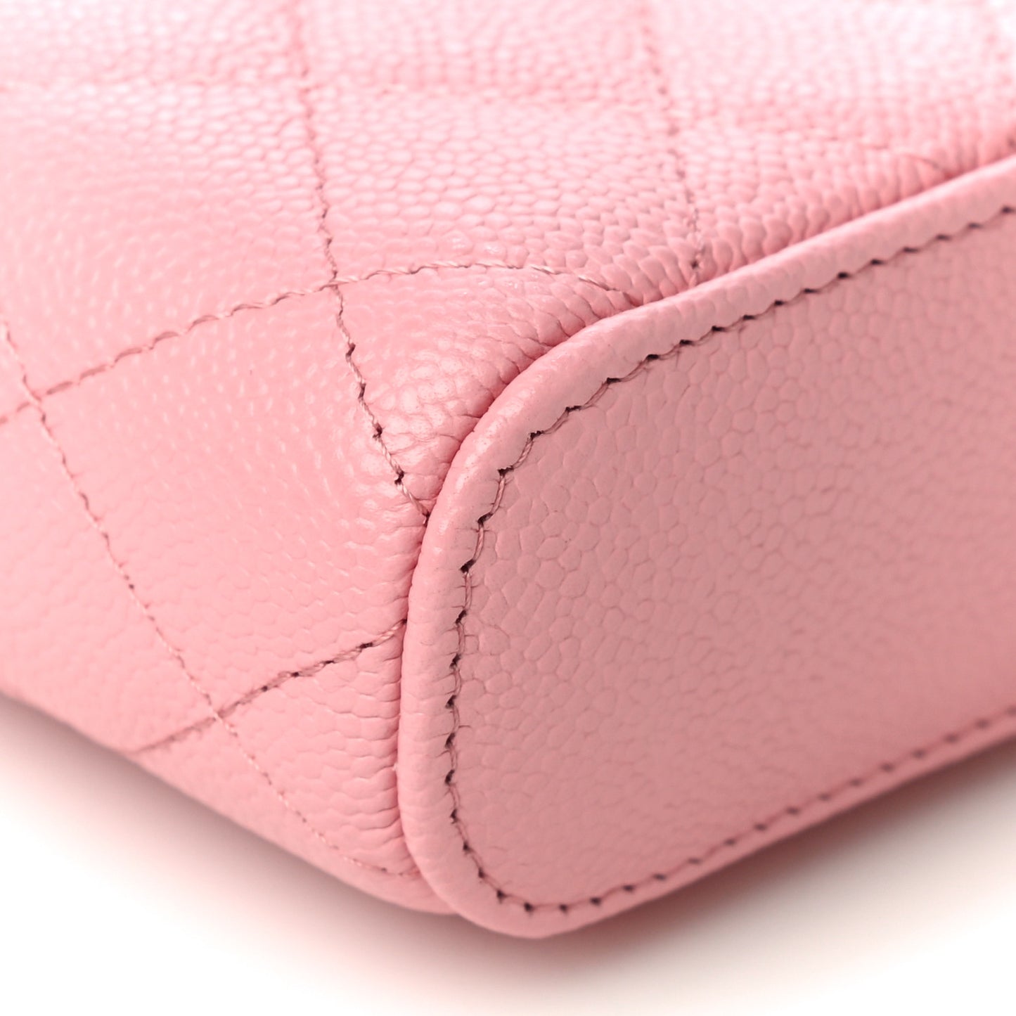Caviar Quilted Small Handle With Care Vanity Case With Chain Pink