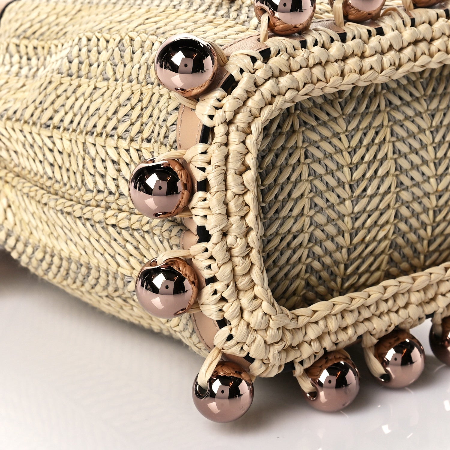 Fendi Raffia Pearl Herringbone Embellished Mini Mon Tresor Bucket Bag 8 of 9