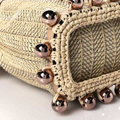 Fendi Raffia Pearl Herringbone Embellished Mini Mon Tresor Bucket Bag 8 of 9