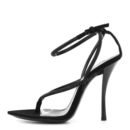 Saint Laurent Crystal Suede Calfskin Nadja 105 Ankle Strap Sandals 37.5 Black 1 of 10