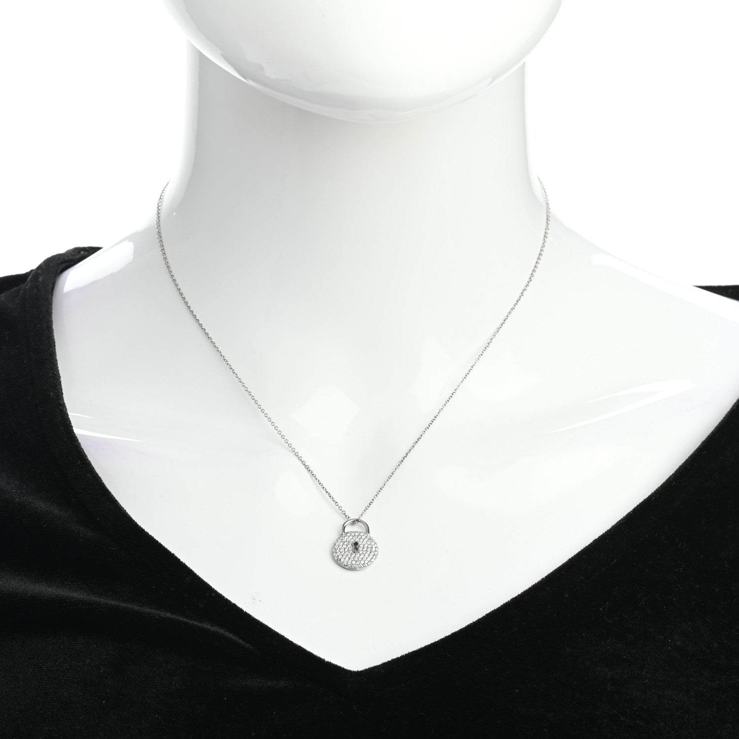 Tiffany Platinum Diamond Round Lock Pendant Necklace 2 of 4