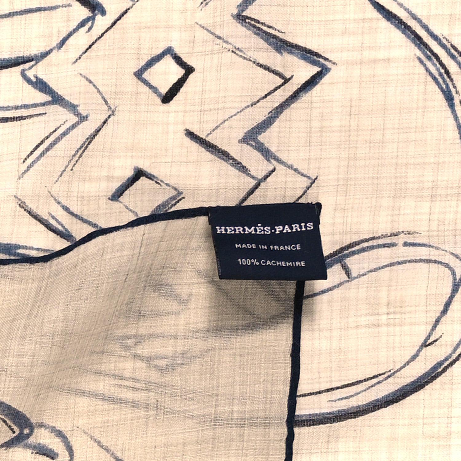 Hermes Cashmere Brides et Destin Esquisse Light Scarf 90 Beige Chine Marine Black 3 of 3