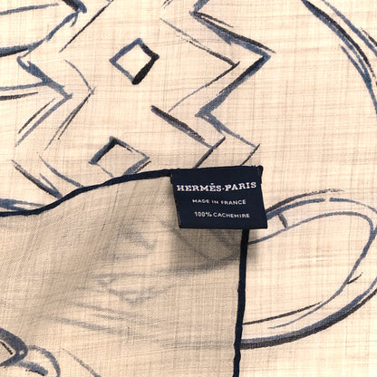 Hermes Cashmere Brides et Destin Esquisse Light Scarf 90 Beige Chine Marine Black 3 of 3