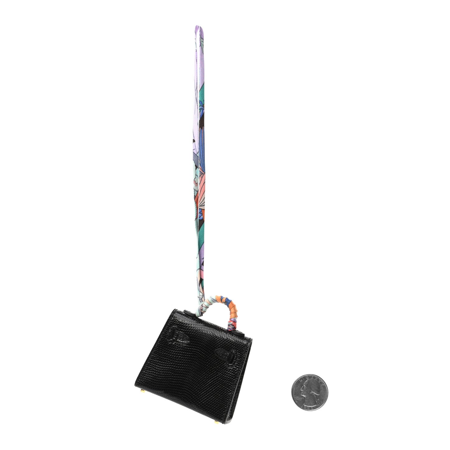 Lizard Mini Kelly Twilly Bag Charm Black