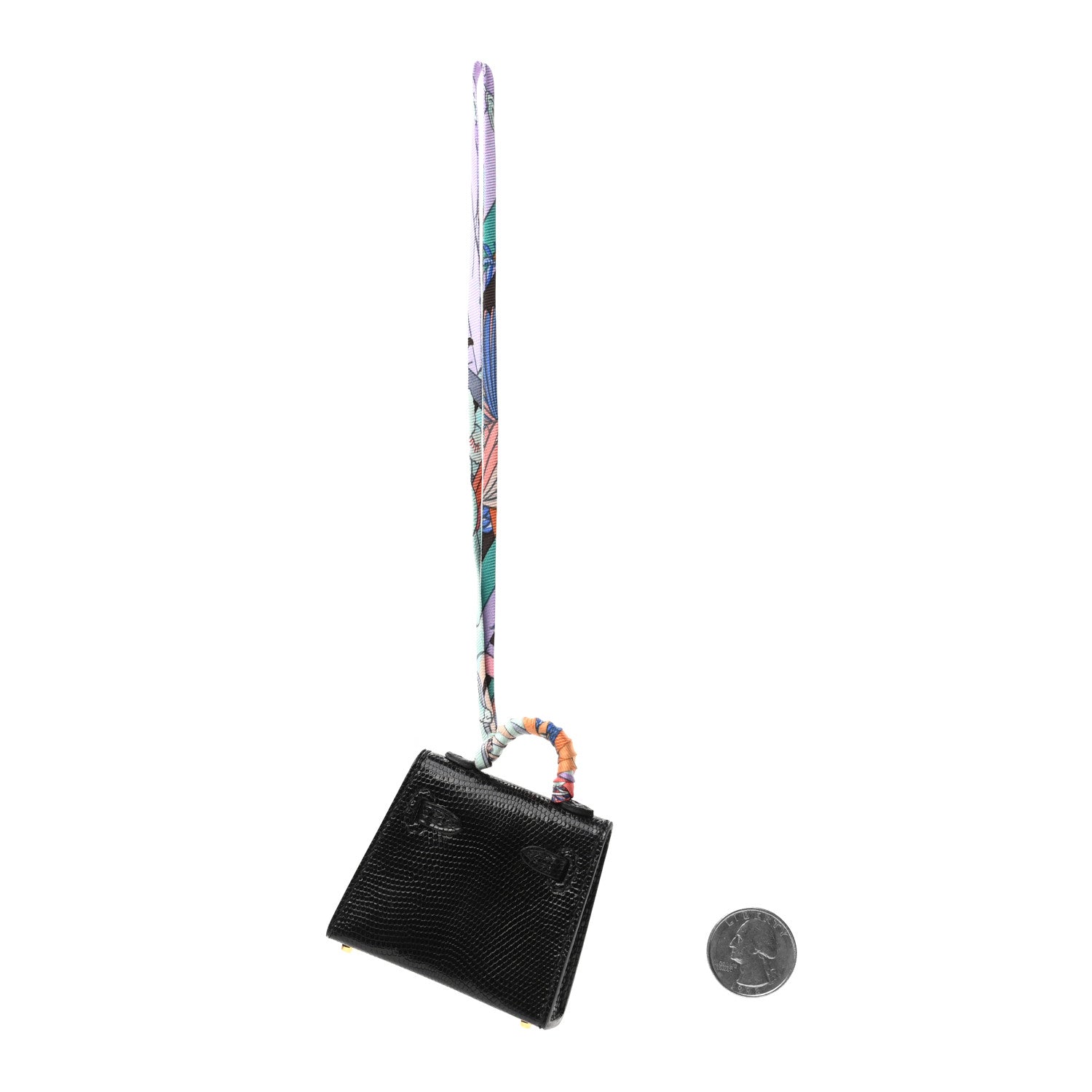 Hermes Lizard Mini Kelly Twilly Bag Charm Black 2 of 5