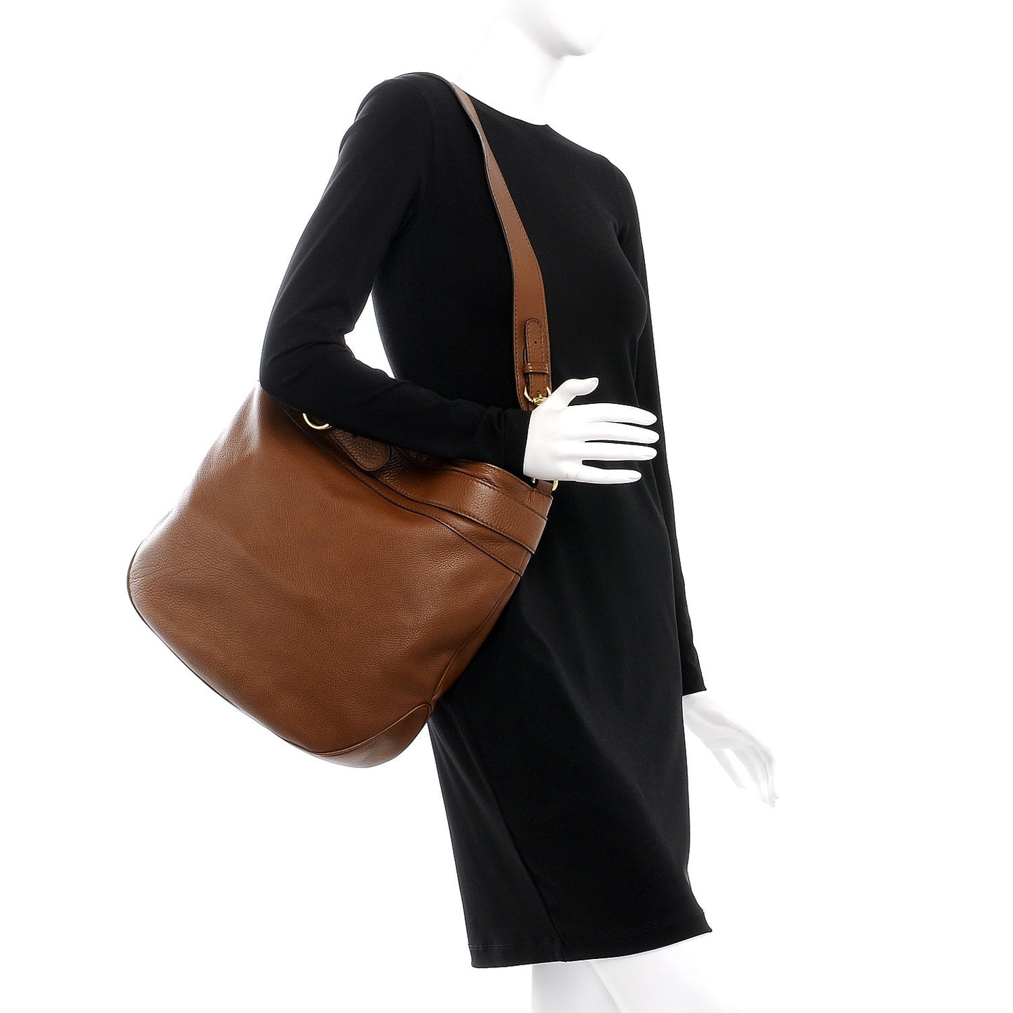 Pebbled Calfskin Large Ride Shoulder Bag Brown