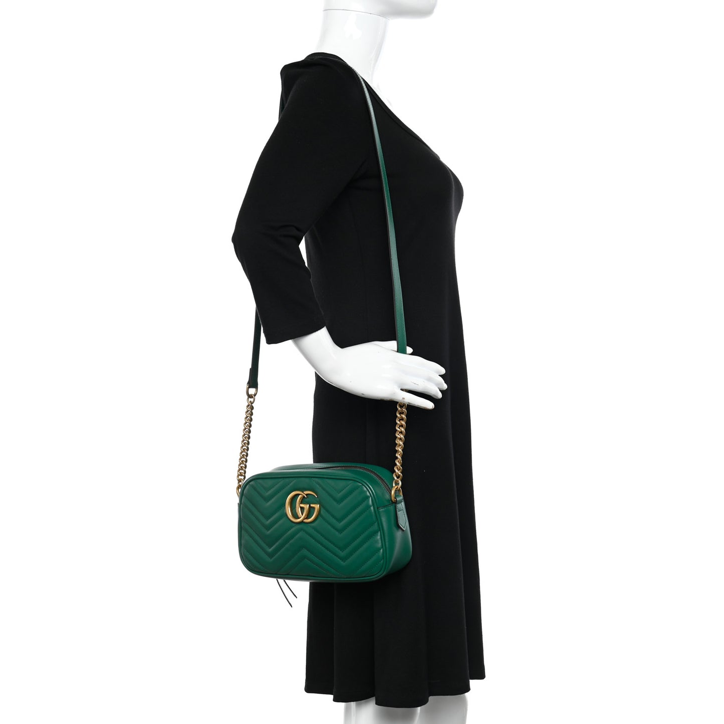 Calfskin Matelasse Small GG Marmont Chain Shoulder Bag Emerald Green