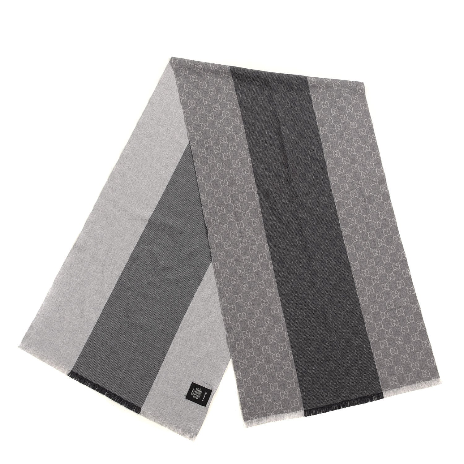 Gucci Wool GG Monogram Newov Scarf Lead Light Grey 2 of 4