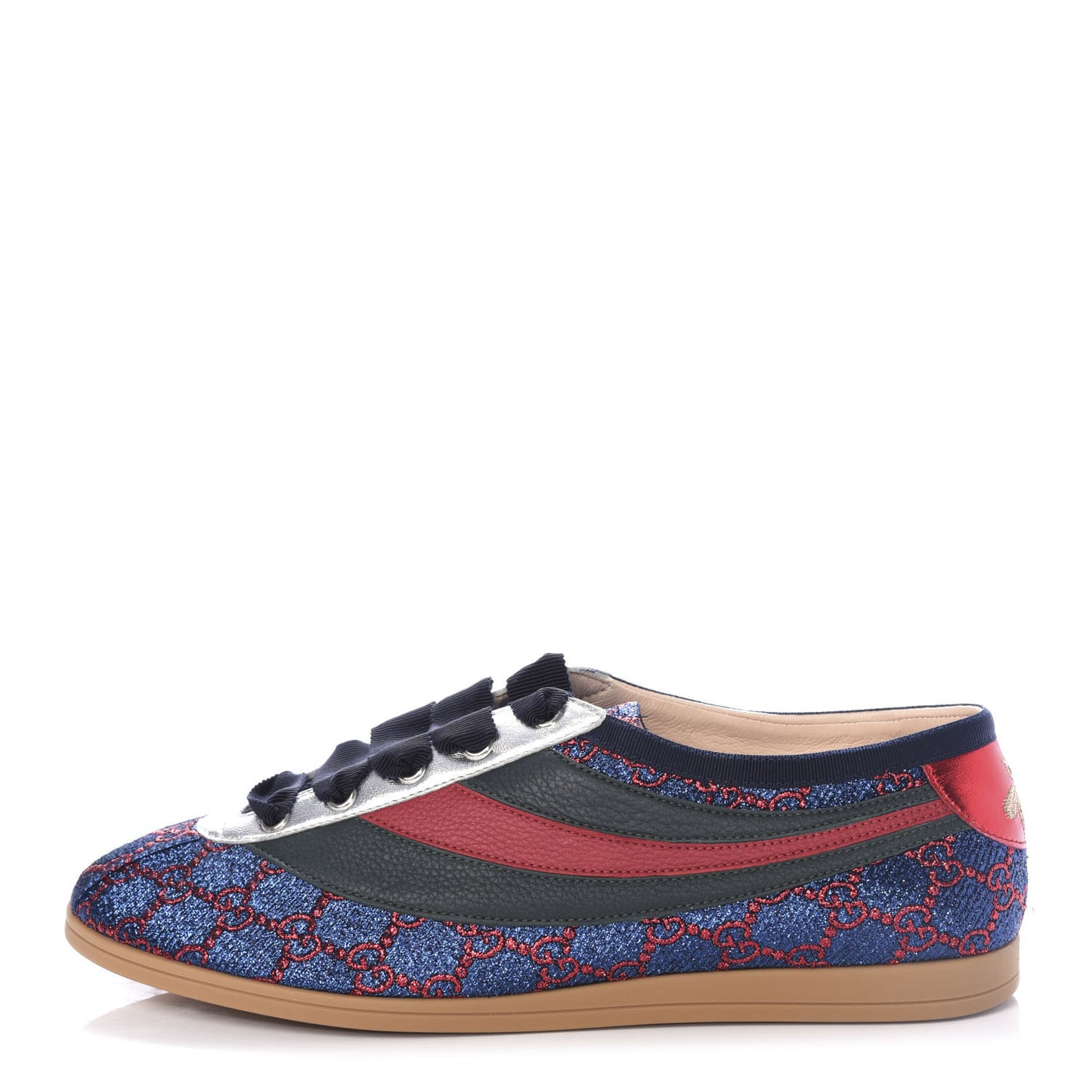 Lurex Calfskin Web GG Monogram Mens Falacer Sneakers 8.5 Iridescent Blue Iridescent Red Silver