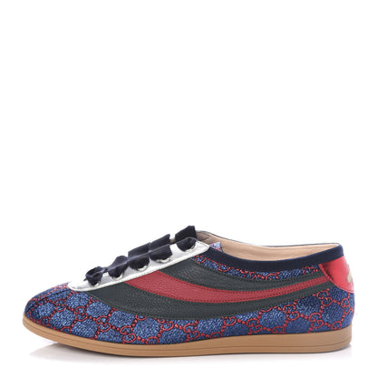 Gucci Lurex Calfskin Web GG Monogram Mens Falacer Sneakers 8.5 Iridescent Blue Iridescent Red Silver 1 of 11