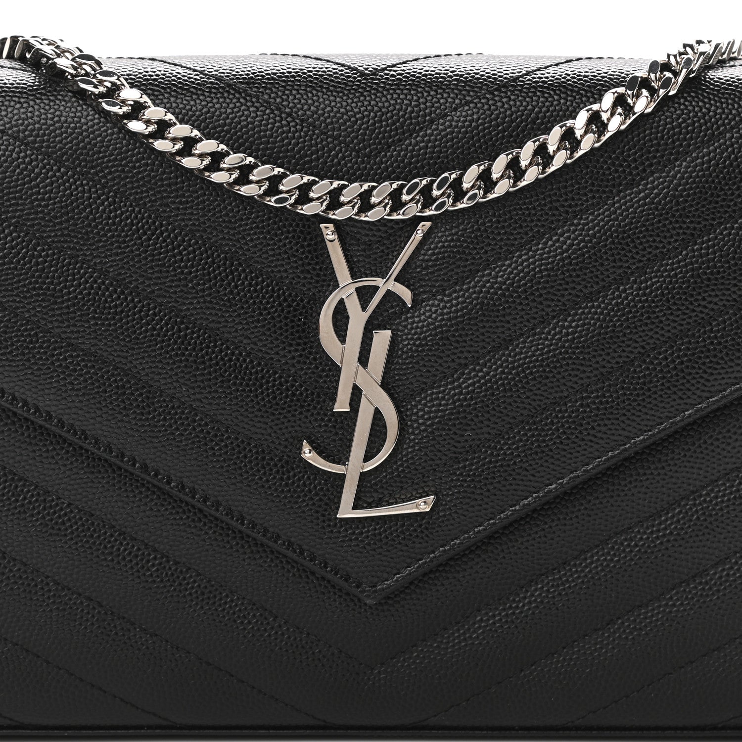 Saint Laurent Grain De Poudre Matelasse Chevron Monogram Chain Wallet Black 7 of 10