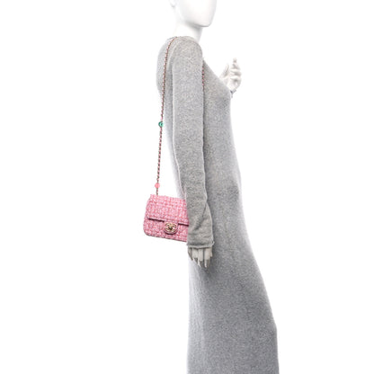 Chanel Tweed Resin Quilted Mini Heart Square Flap Pink White 2 of 10