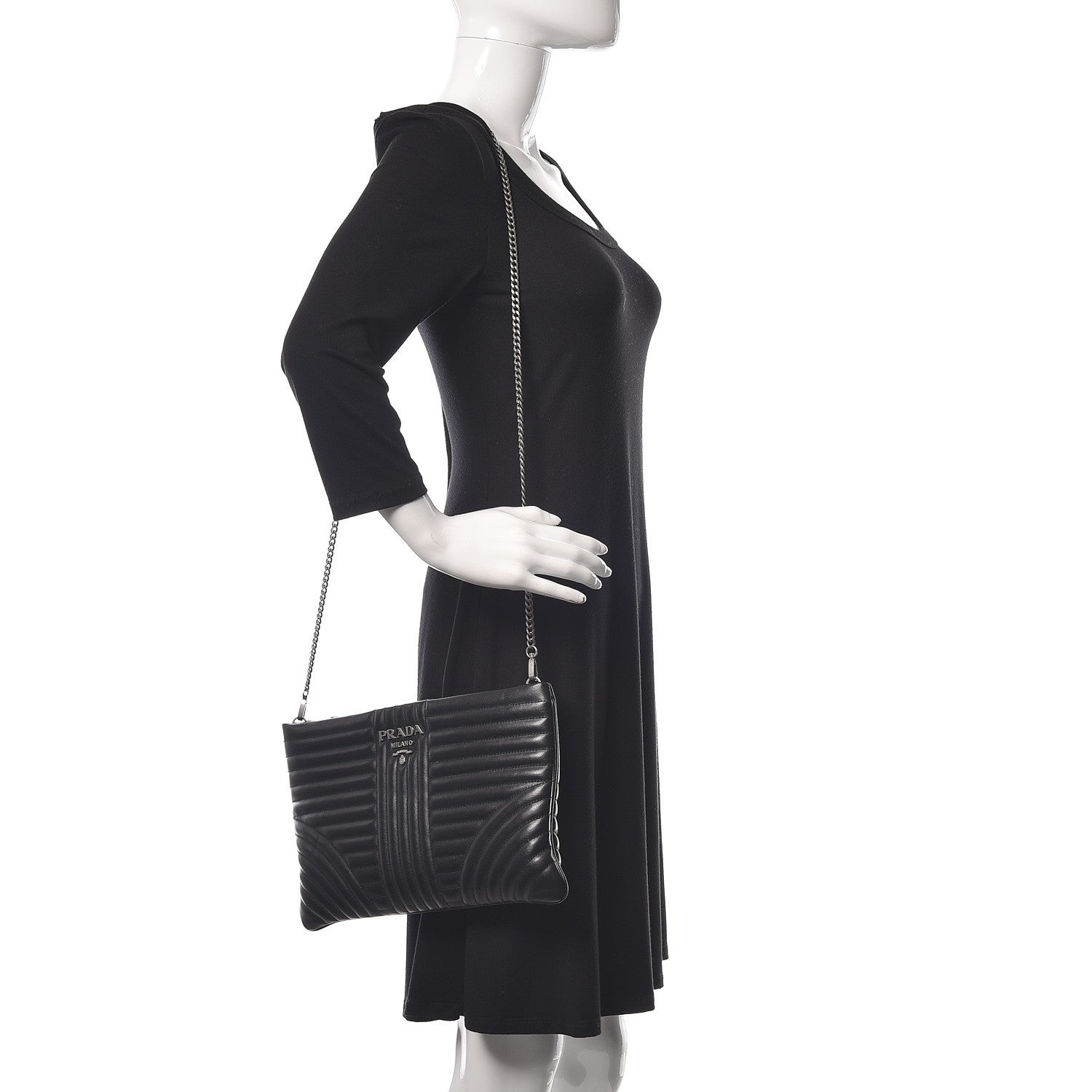 Prada Soft Calfskin Impunture Diagramme Clutch Black 2 of 9