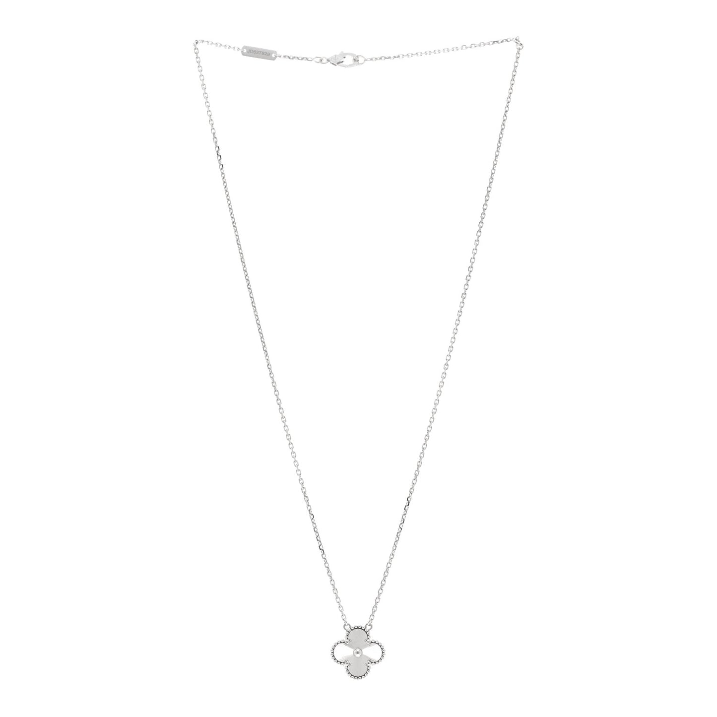 18K White Gold Guilloche Vintage Alhambra Pendant Necklace
