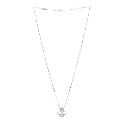 Van Cleef & Arpels 18K White Gold Guilloche Vintage Alhambra Pendant Necklace 3 of 5