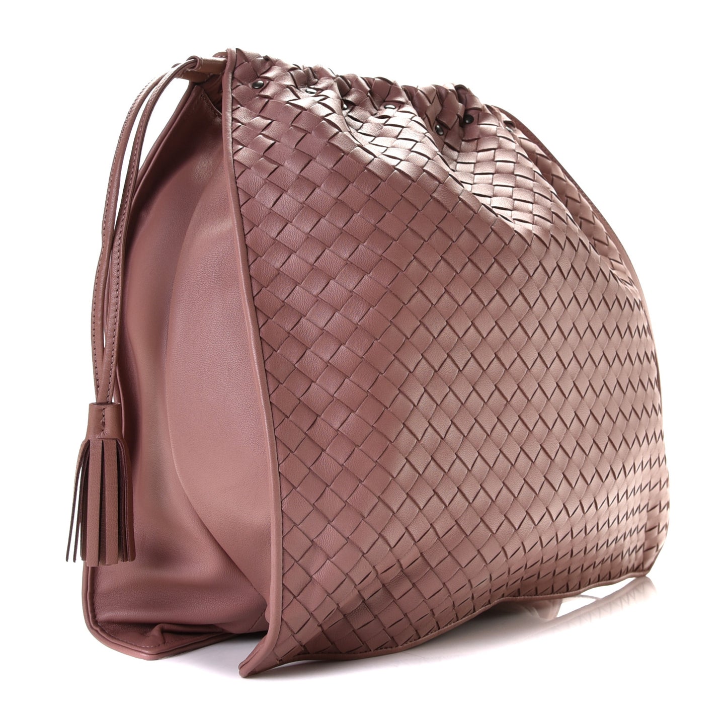 Nappa Intrecciato Medium Drawstring Tassel Tote Violet