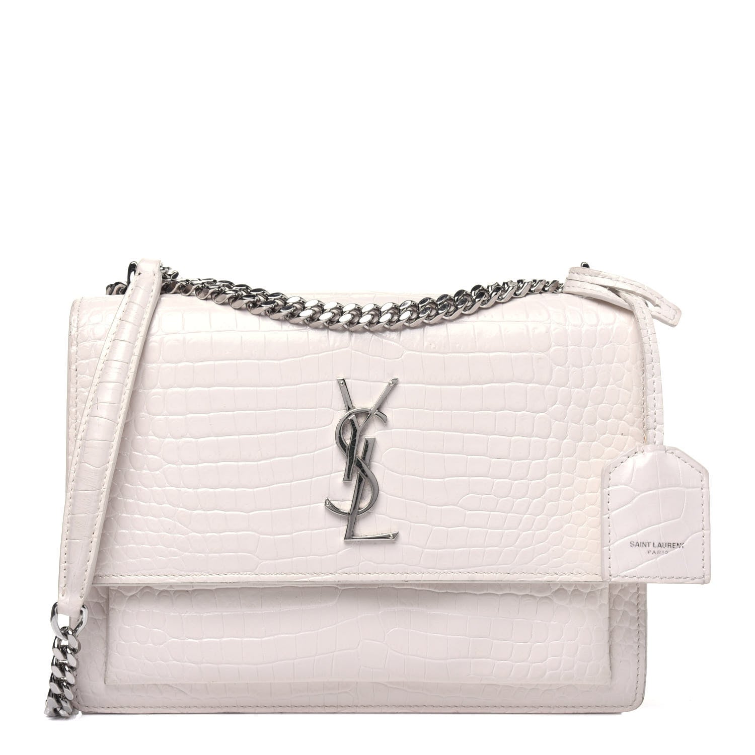 Saint Laurent Calfskin Crocodile Embossed Medium Monogram Sunset Blanc Vintage 1 of 23