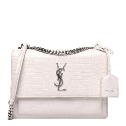Saint Laurent Calfskin Crocodile Embossed Medium Monogram Sunset Blanc Vintage 1 of 23