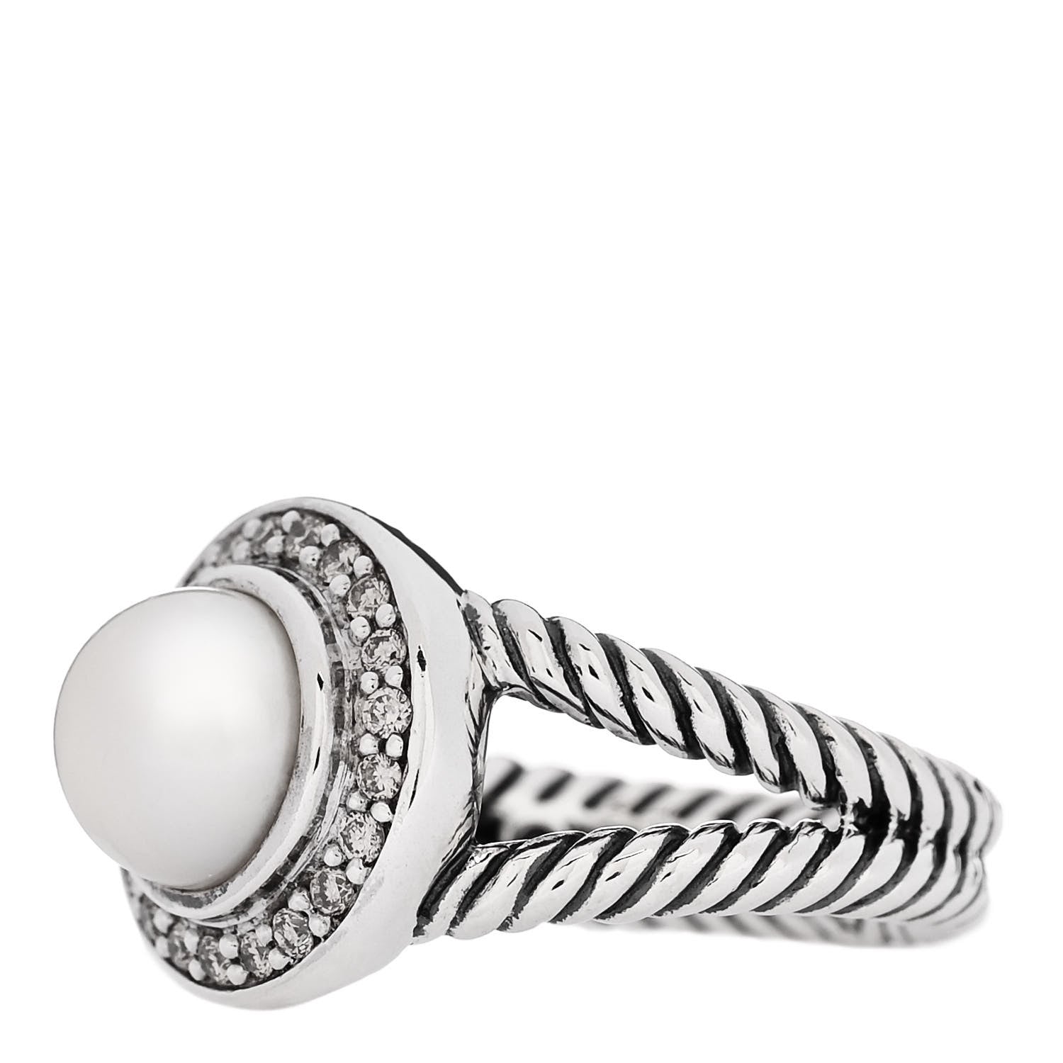 David Yurman Sterling Silver Diamond Pearl 8mm Petite Cerise Ring 49 5 3 of 5