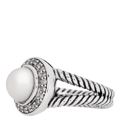 David Yurman Sterling Silver Diamond Pearl 8mm Petite Cerise Ring 49 5 3 of 5