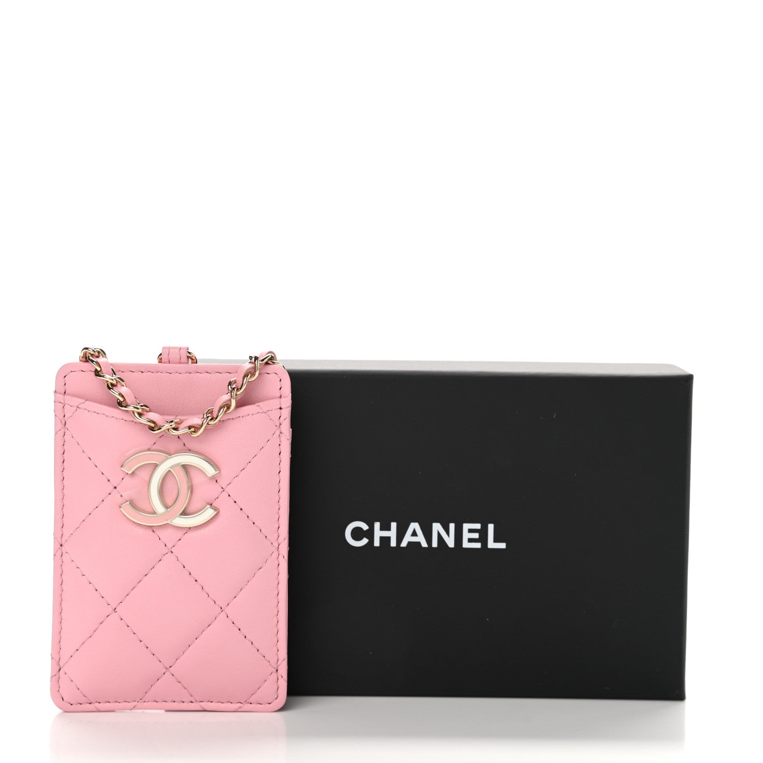 Chanel Lambskin Quilted Chanel Card Holder On Chain Pink 9 of 9